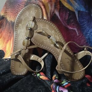 Madeline Tan Sandals with Beaded Accents